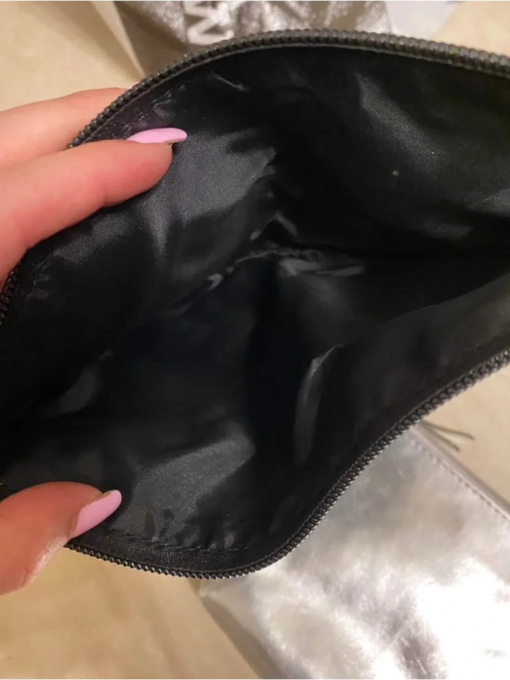 Victoria's Secret Black Wristlet with Silver Embossed Cosmetic Pouch